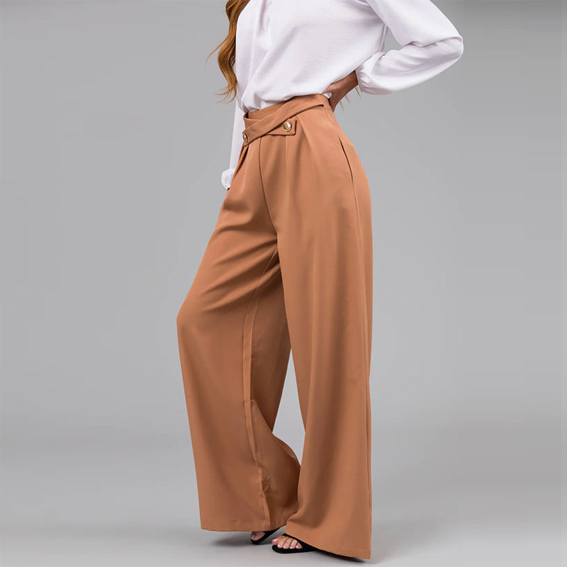Dame Elegant Bluse med høj halskrave og brede bukser Stilla