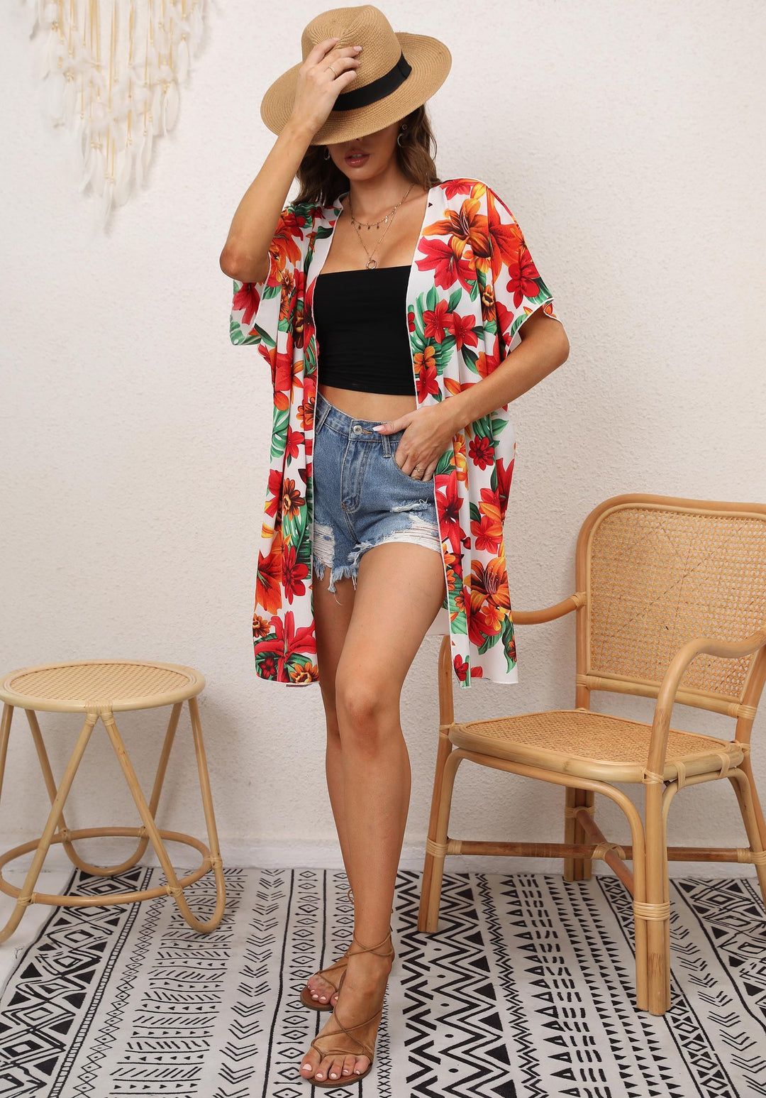 Dame Blomster Mønster Kimono Overlap Stilla