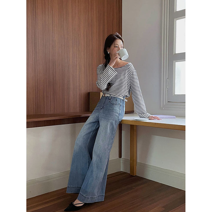 Dame løse højtaljede jeans med bred benudsparing og elegant finish Stilla