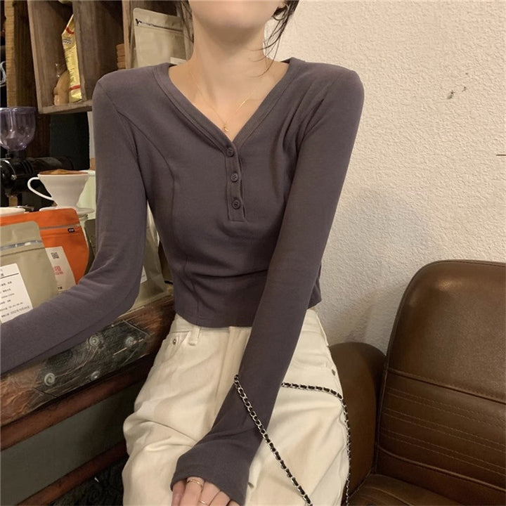 Femme Cropped Langærmet Henley Top Stilla