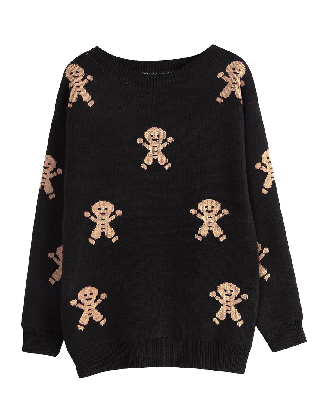 Kvindelig strikket sweater med festligt ingefærbrødsmotiv og løs pasform Stilla