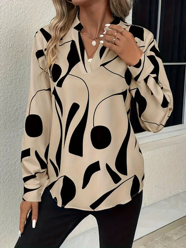 Dame Mode Bluse med grafisk design og fin stående krave Stilla