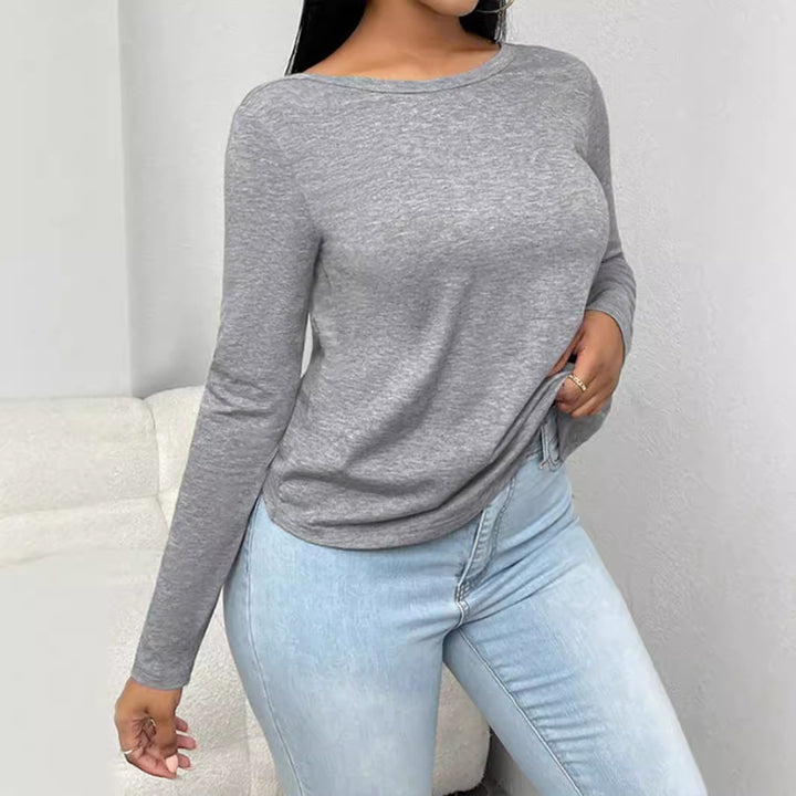 Dame afslappet longsleeve top med rund halsudskæring og figurvenlig pasform Stilla