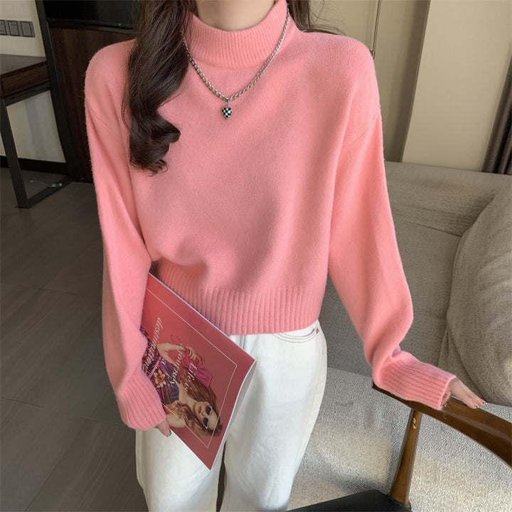 Kvinders komfortable og elegante cropped sweater med høj krave Stilla