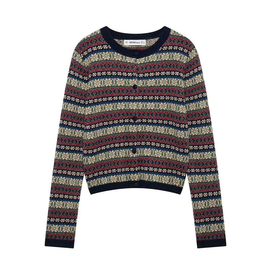 Femme Cozy Cropped Strikpullover med festligt mønster Stilla