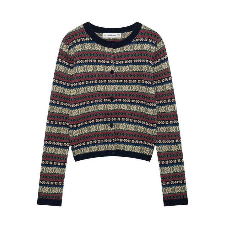 Femme Cozy Cropped Strikpullover med festligt mønster Stilla