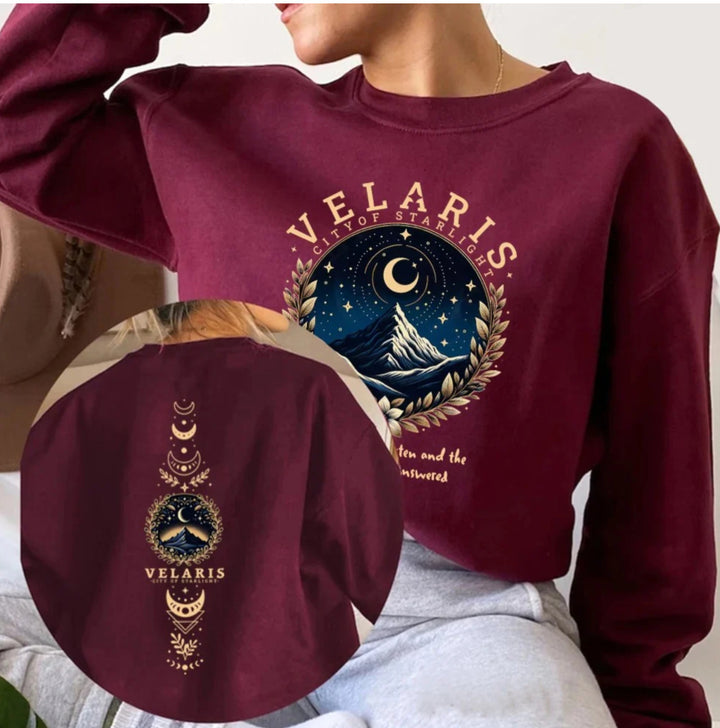 Kvinders sweatshirt med kunstnerisk nattehimmel motiv Skovae