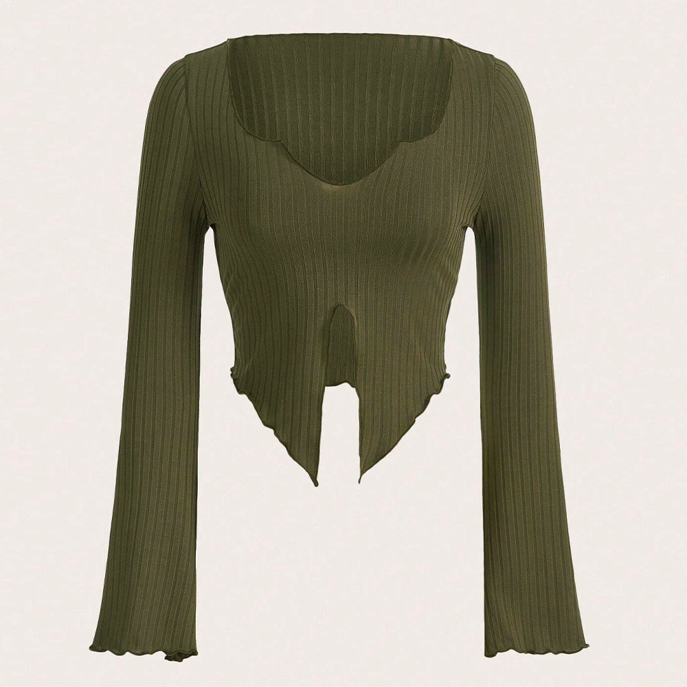 Kvinders cropped langærmet skjorte med asymmetrisk nederdel og stilige rynkedetaljer Stilla