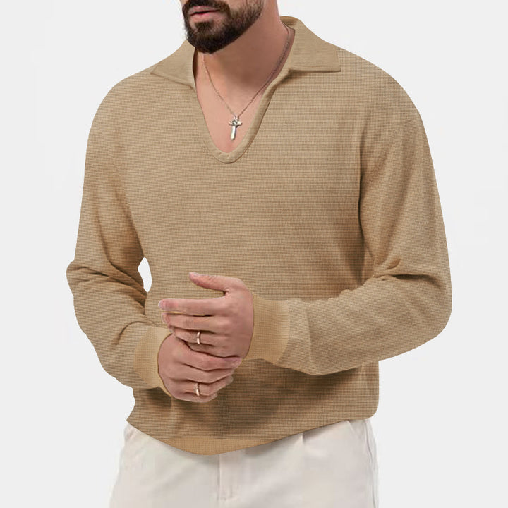 Herren V-hals pullover i afslappet strikdesign Stilla