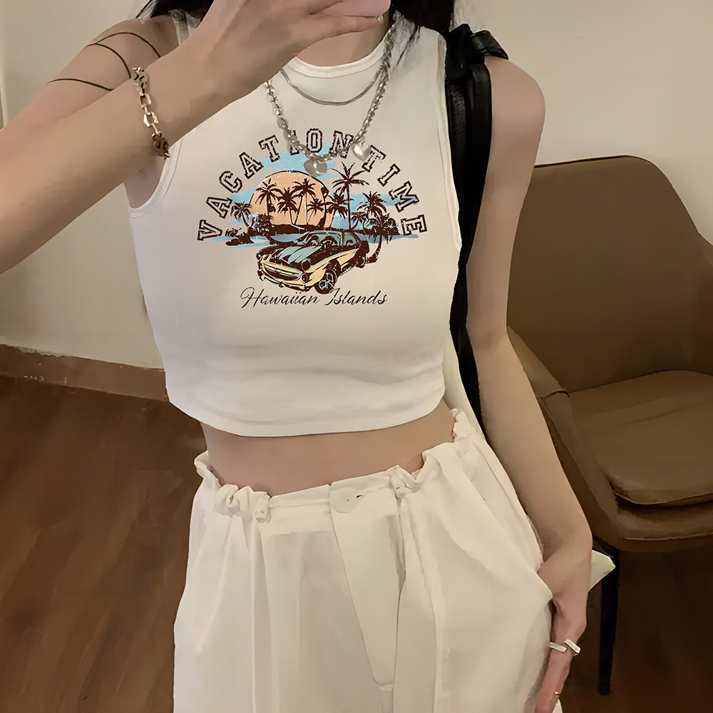 Dame Crop-Top med kreativ tekst og afslappet snit Skovae