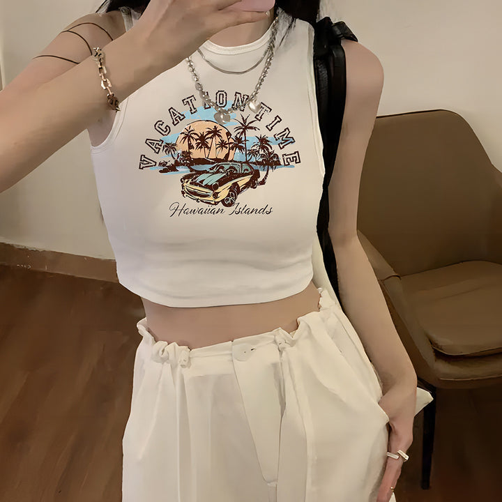Dame Crop-Top med kreativ tekst og afslappet snit Skovae