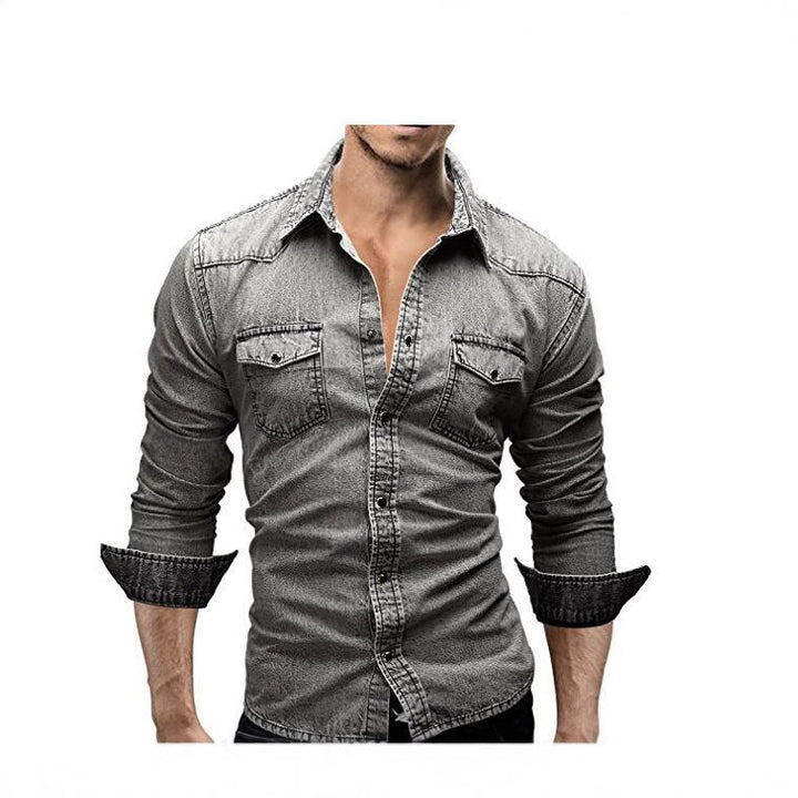 Herre denim skjorte i afslappet slim fit med moderne lomme Stilla