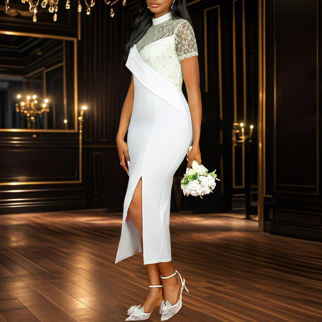 Damer Elegant bryllupskjole med transparent spidstop og asymmetrisk design Skovae