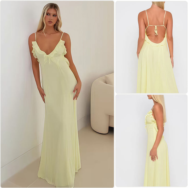 Damer Elegant Maxi Kjole med Off-Shoulder Ruffle Dekoration og Tilpasningsdygtigt Design Skovae