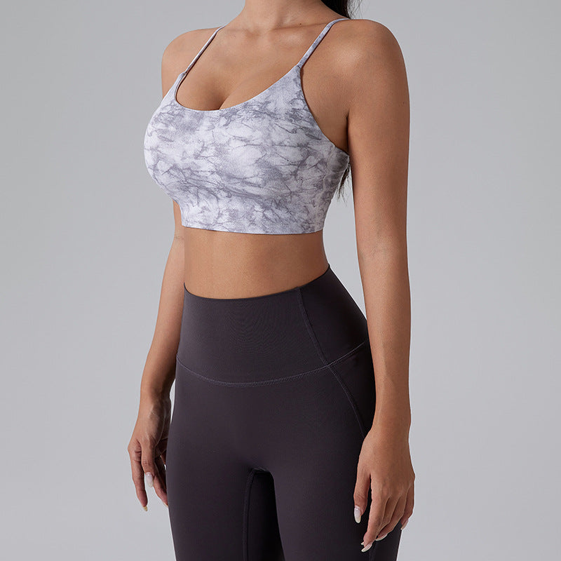Dame Sporty Crop-Top med marmoreret design og justerbare stropper Stilla