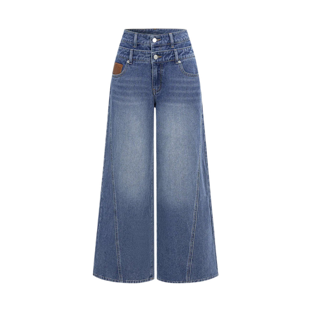 Dame mode højtaljede jeans med bred ben Skovae