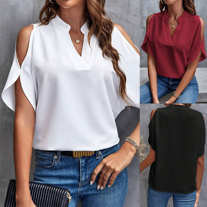 Kvinders elegante bluse med udskåret ærmedesign og fashionable stående krave Stilla