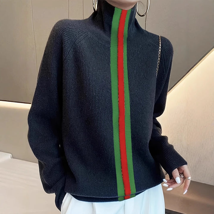 Femme High-Neck Pullover Sweatshirt med kontraststriber Stilla