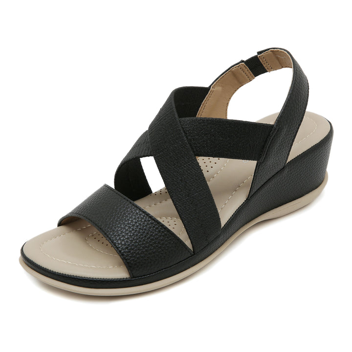 Dame Wedge-sandaler med elastiske kryds-remme og stødabsorberende fodseng Stilla