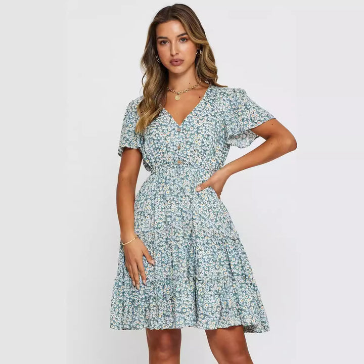 Dame Floral Gestufte Knapkjole Stilla