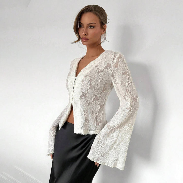Dame blonde bluse med brede ærmer Stilla
