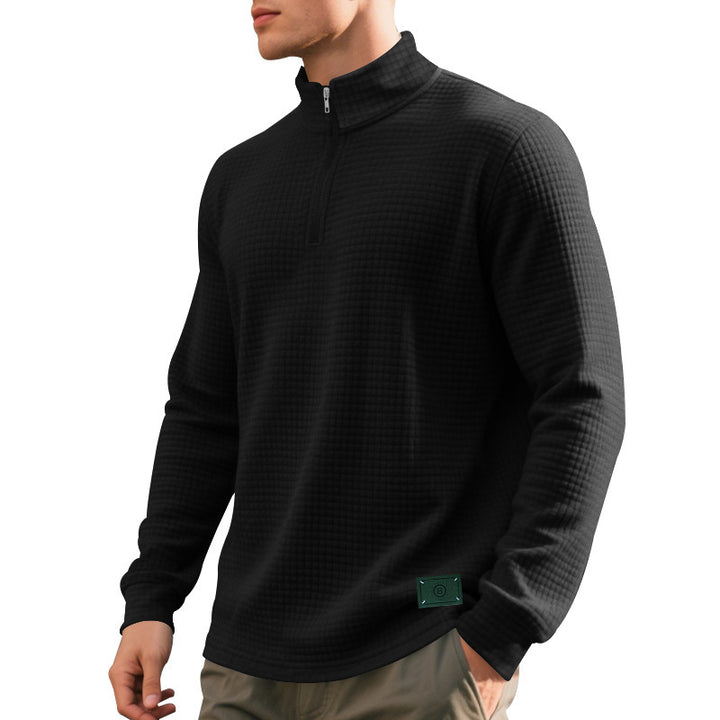 Herrer moderigtig fleece-pullover med halv lynlås og struktureret design Stilla