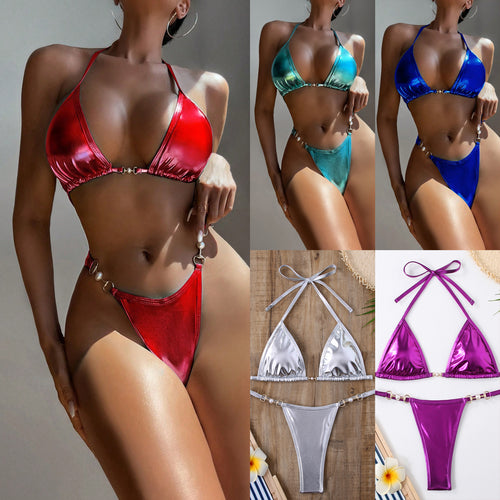 Femme Triangle Bikini Sæt med dekorativ hardware Stilla