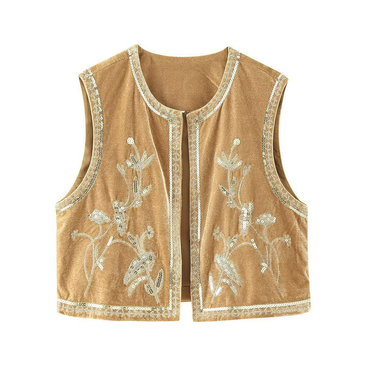 Femme broderet fløjl vest Stilla