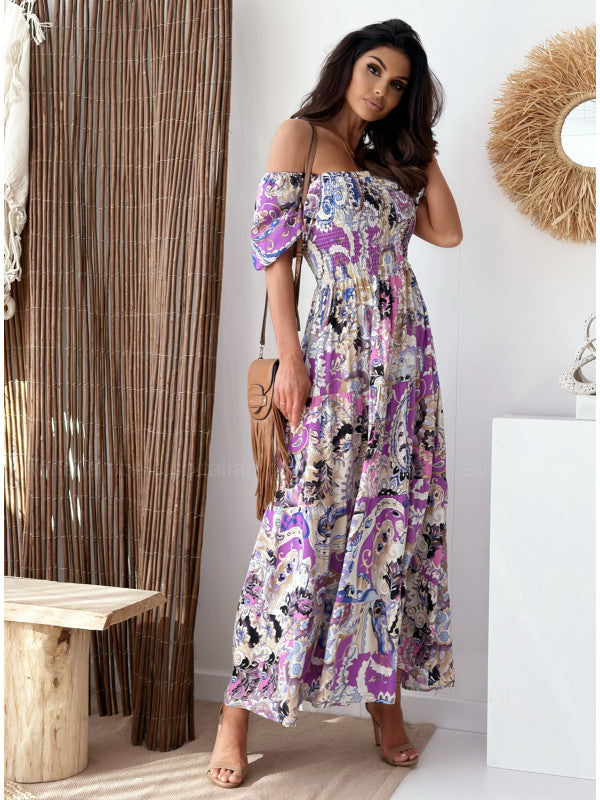 Dame Off-Shoulder Bohemian Maxi Kjole Stilla