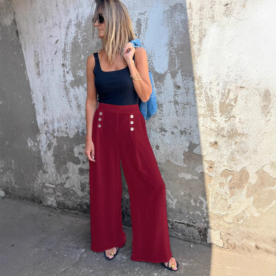 Dame High-Waist Palazzo-bukser med moderne knapdetaljer Stilla