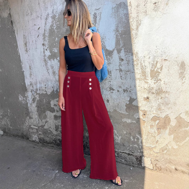 Dame High-Waist Palazzo-bukser med moderne knapdetaljer Stilla