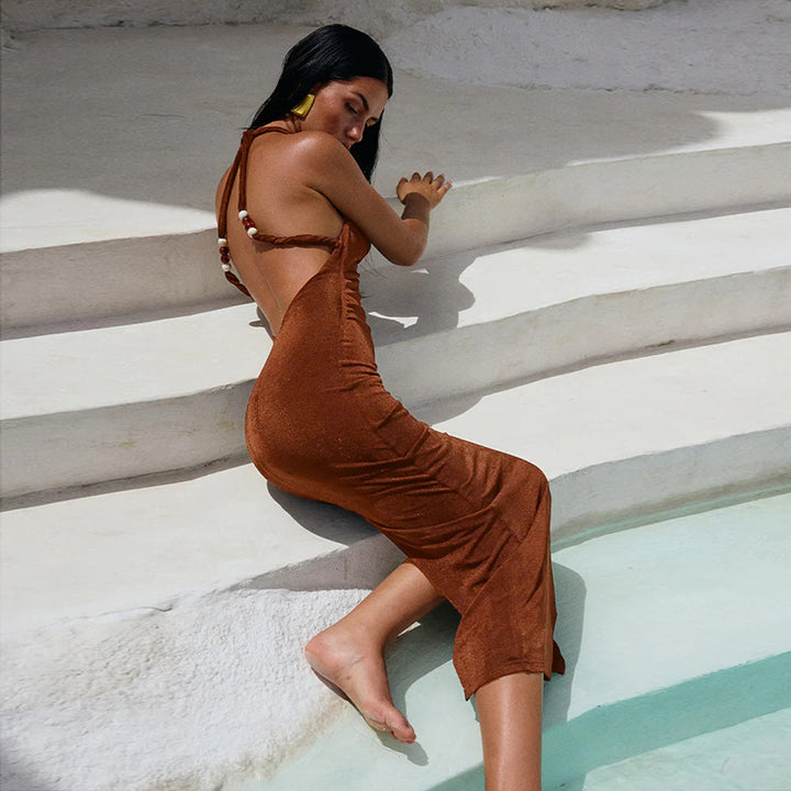 Dame Spaghetti-rem Bodycon Maxikjole Stilla