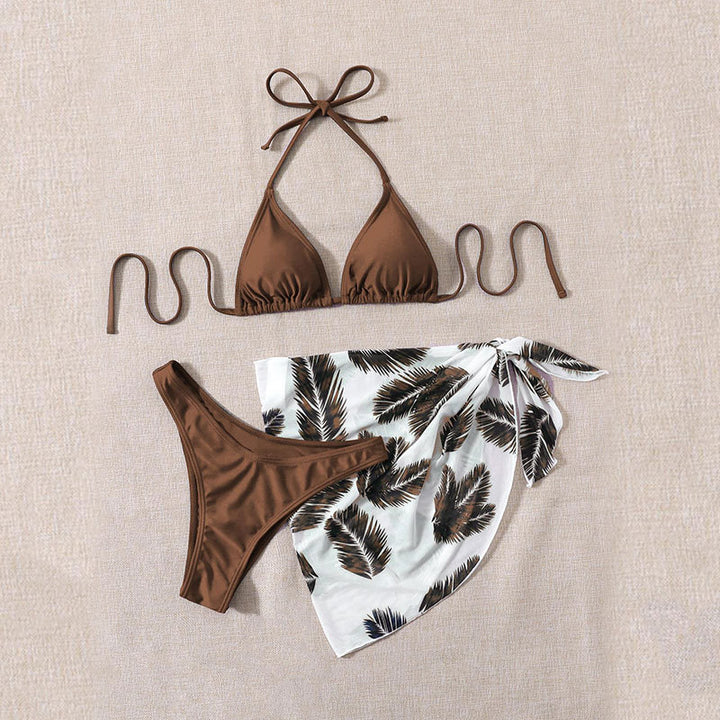 Dame triangle bikini med elegant indpakningsskørt Skovae