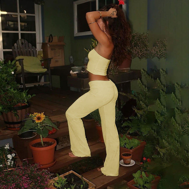 Dame Sommerligt Crop-Top og Palazzo-Bukser Sæt Skovae