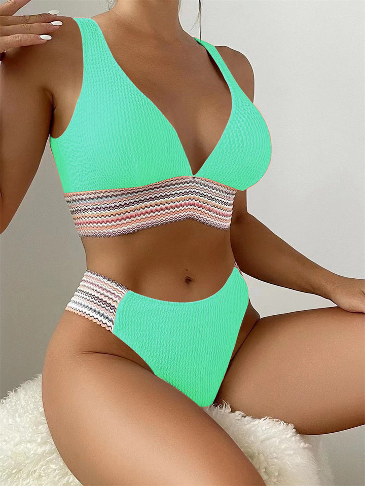 Dame Bikini med høj benudskæring og elastisk stribemønster Skovae