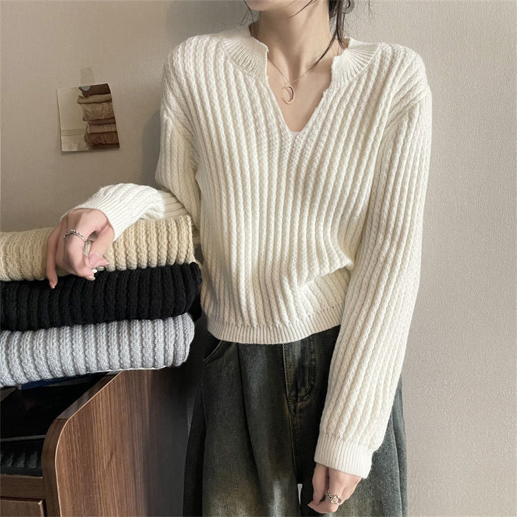 Femme Struktureret V-Hals Strikpullover Stilla