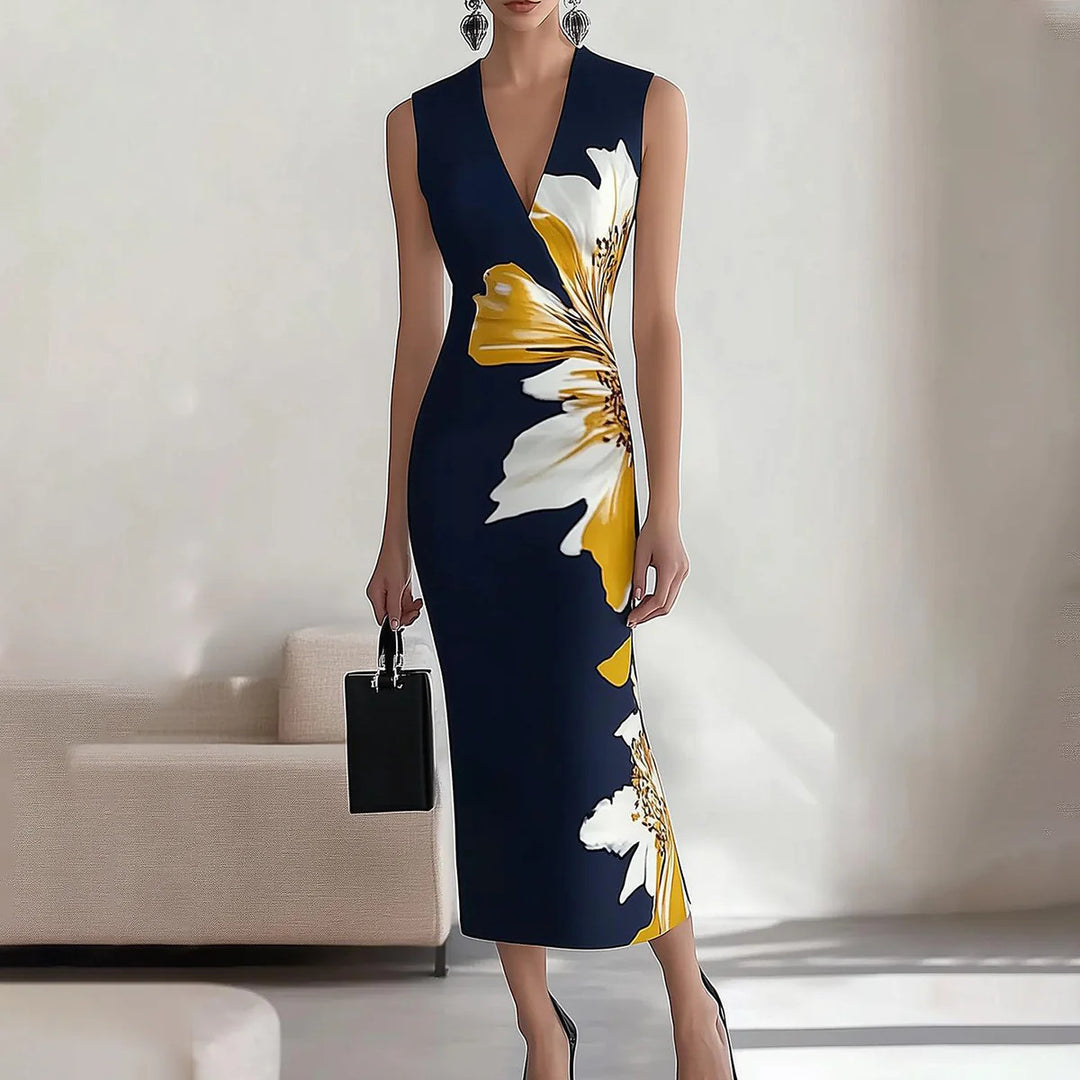 Dame V-Udskæring Ærmeløs Blomster Bodycon Kjole Stilla