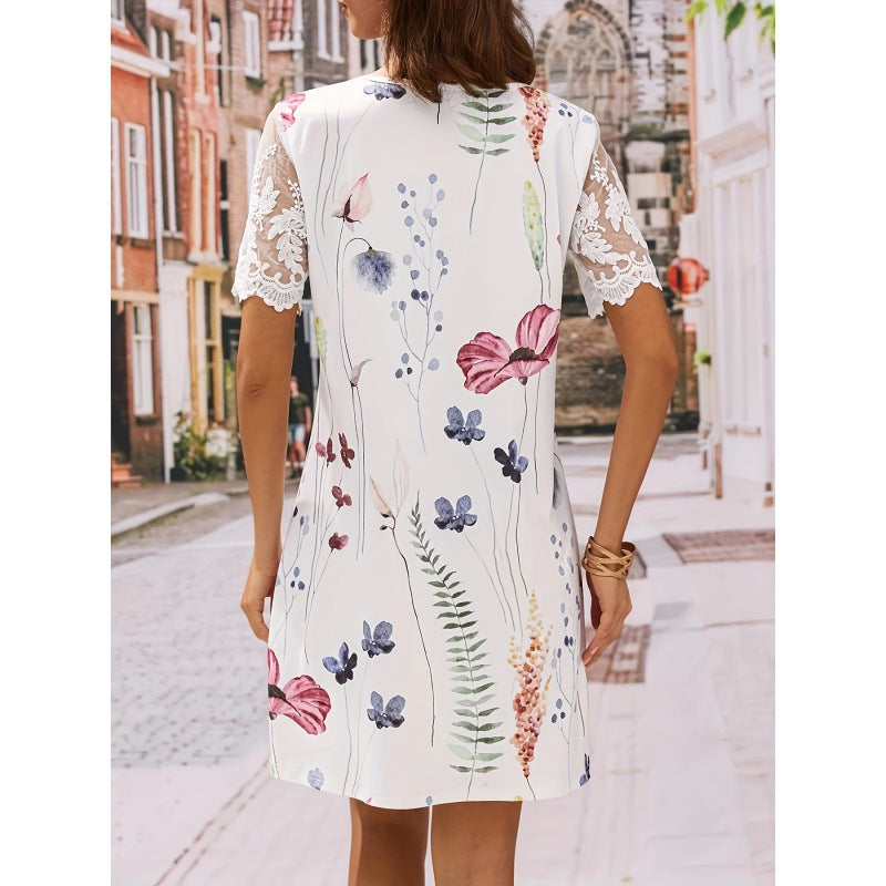 Dame Floral Broderet Mini Kjole Stilla