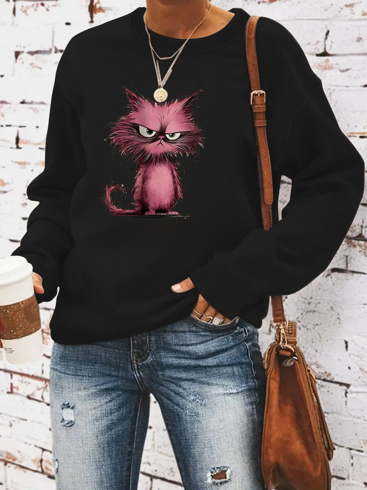 Kvinders sweatshirt med kreativt kattemotiv Stilla