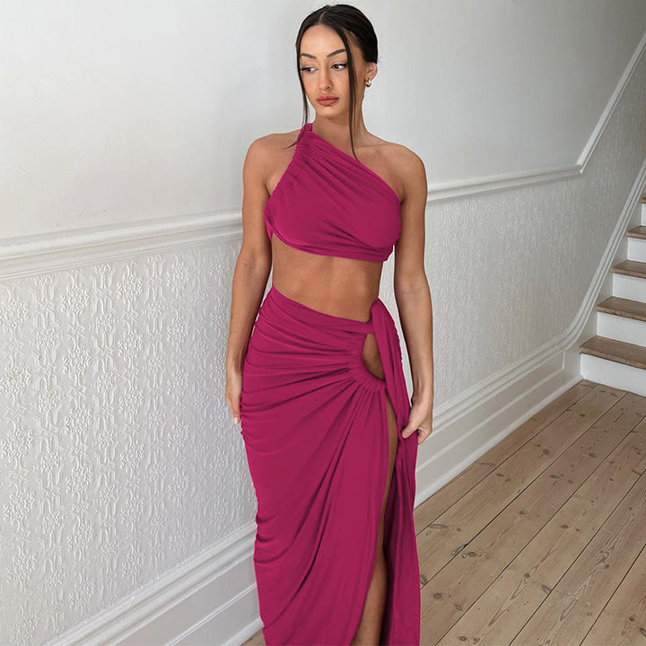 Dame Elegant svømmekjole med asymmetrisk stropdesign og figursmigrerende drapering Stilla