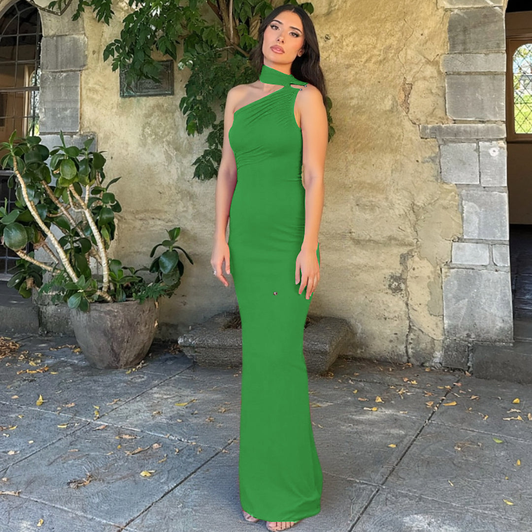 Dame Elegant Maxikjole med asymmetrisk design og raffineret drapering Stilla