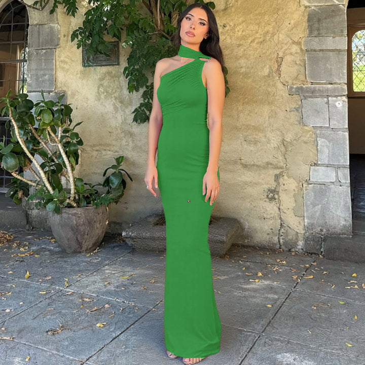 Dame Elegant Maxikjole med asymmetrisk design og raffineret drapering Stilla