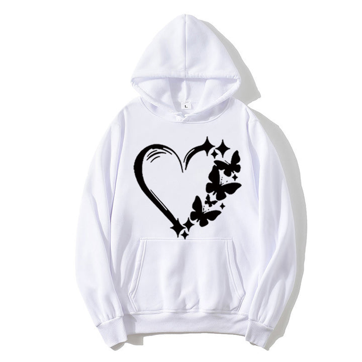 Kvindernes hoodie med kreativ hjerte- og sommerfugledesign Skovae