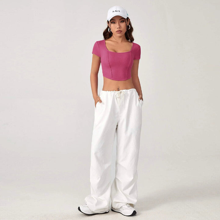 Damer cropped top med firkantet halsudskæring og elegant ribbet tekstur Stilla