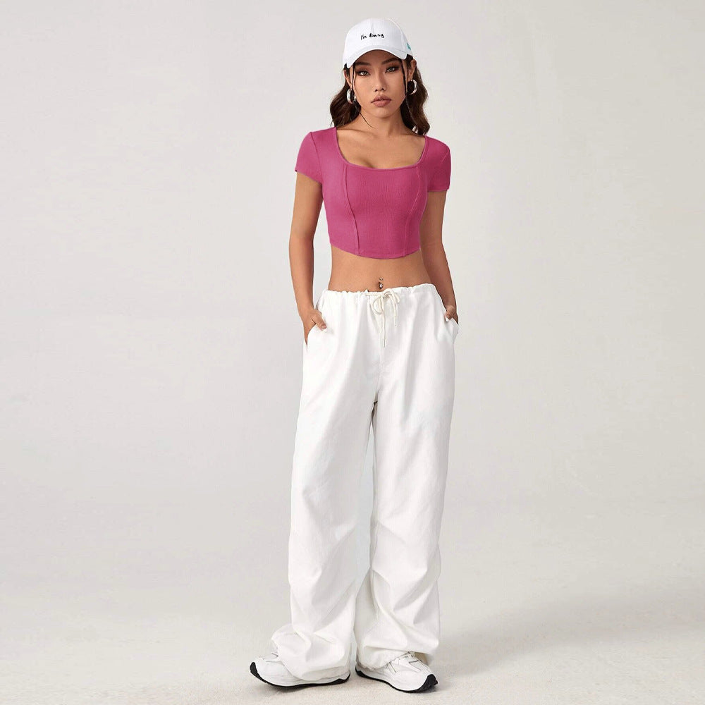 Damer cropped top med firkantet halsudskæring og elegant ribbet tekstur Stilla