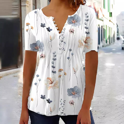 Dame kortærmet bluse med blomstret design Stilla
