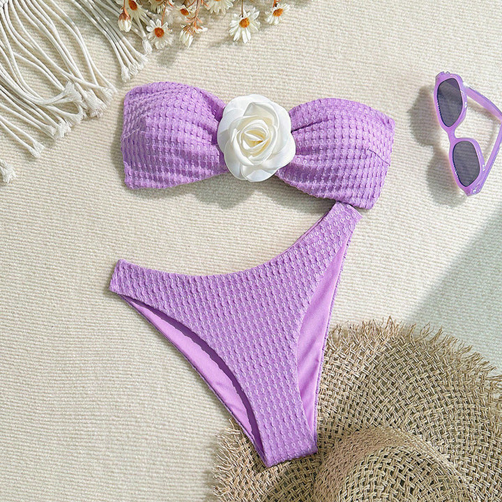 Dame bandeau bikini med blomsteraccentuer Skovae
