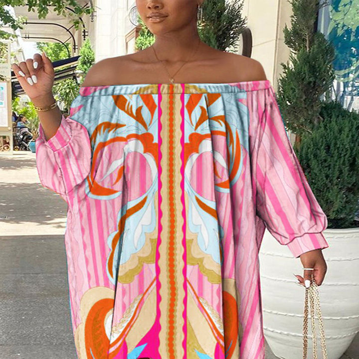 Dame Off-Shoulder Kjole med farverig print og afslappet snit Stilla