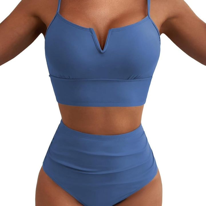 Dame Højtaljet Bikini-sæt med moderne V-udskæring og behagelig pasform Skovae