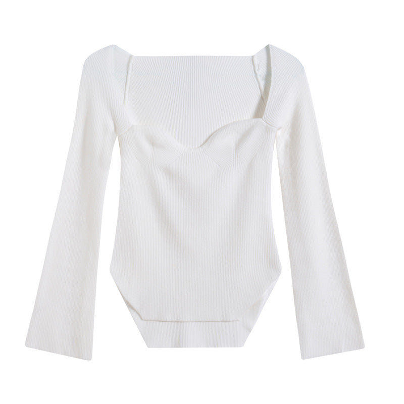 Dame Elegant Off-Shoulder-Strikbluse med vidt ærme Stilla